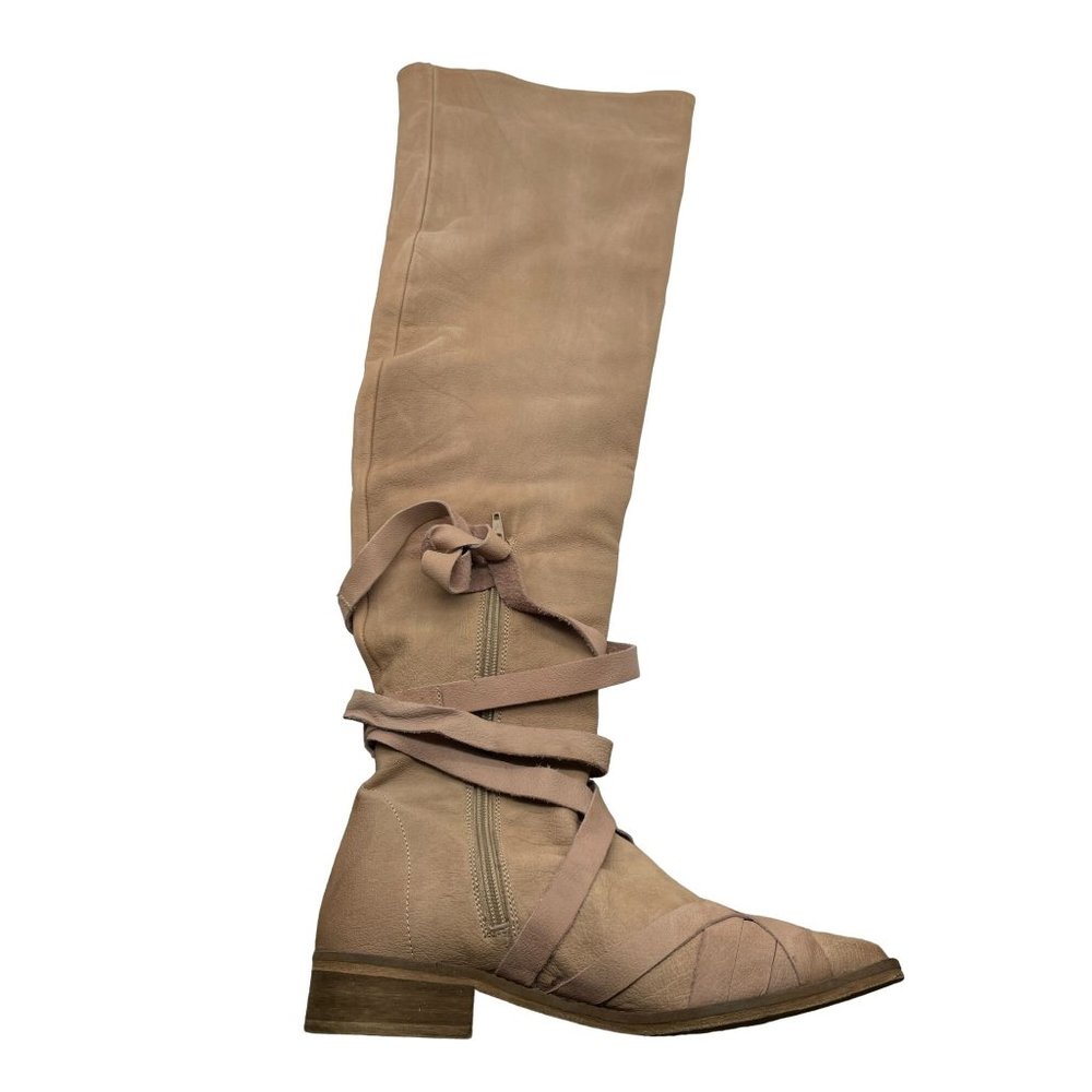 NEW Free People West End Lace Up Over Knee Boot 38 Leather - Picture 4 of 16